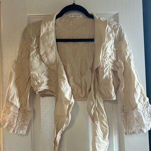 Cream Cropped shirt with Lace Cuffs